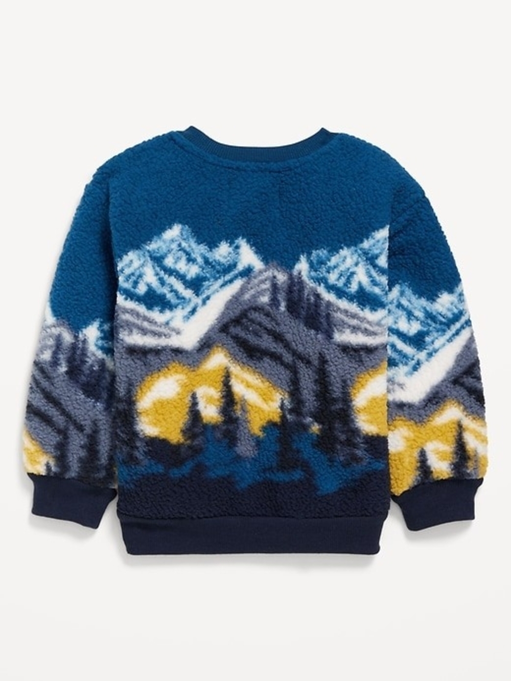 NWT Old Navy Blue Sherpa Crewneck Sweater with Mountain Motif